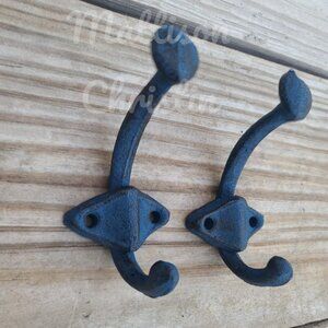 2 Blue Cast Iron Coat Hat Towel Key Hook